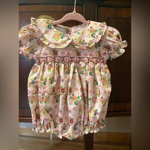 Smockingbird Floral Baby Romper with Ruffled Collar